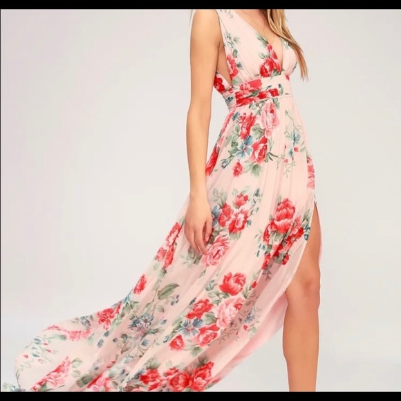 Lulus Dresses & Skirts - Lulus Garden Meandering Blush Floral Print Maxi Dress